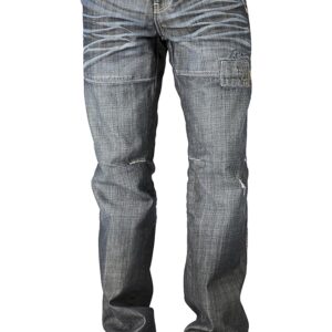 Mens Dark Stone Whiskering Wash Denim Jeans Trouser