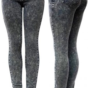 Ladies Dark Acid Wash Black Skinny Jeans Pant