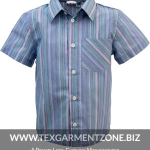Man Short Sleeve Casual Yarn Dyed Shirt