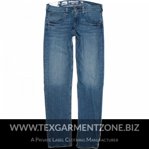 Mens Dark Wash Flat Leg Cut Indigo Blue Jeans Pant