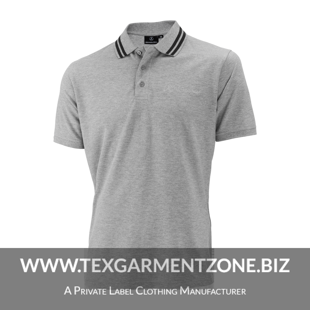 polo_shirt_PNG8138 Men's Pique Cotton Polo Shirt Stripe Collar Grey
