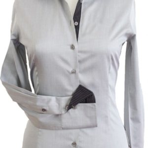 Women's Grey Sateen Corporate Shirt with Black Pin Stripe Contrast