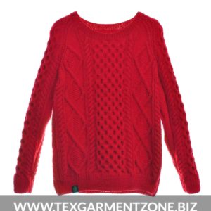 sweater_PNG45 Ladies Winter Jacquard Cable Design Red Pullover Jumper