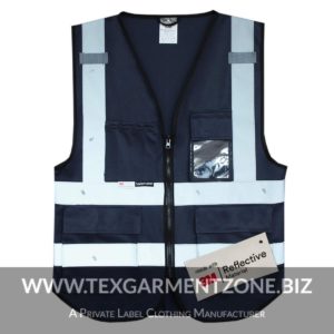 Men's Navy Working Vest with 3M Reflective Tape and Multi Pockets