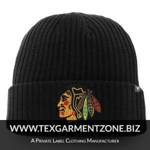 Black 100% acrylic knitted custom embroidered knit winter bamboo beanie bangladesh