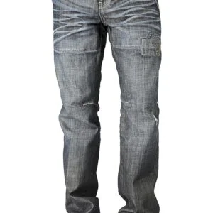 Mens Dark Stone Whiskering Wash Denim Jeans Trouser
